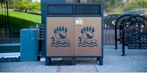 Custom Door Panels on Modena 2 Stream Waste and Recycling Station for Westbank First Nations